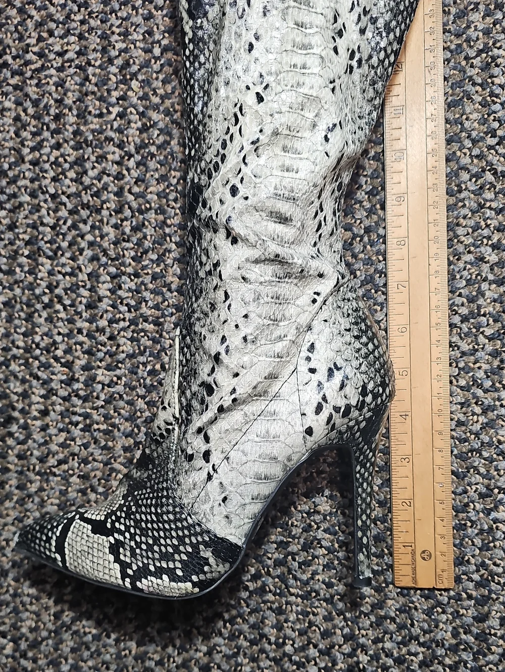 Fashion Nova Shoes Womens 7 Boots Faux Snakeskin OTK Tall Stiletto Partial Zip